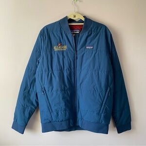 Patagonia Men’s Zemer Bomber Jacket in blue with Allagash Brewing Logo